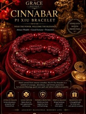 Cinnabar Pi Xiu Bracelet - Deep Red Carved Beads